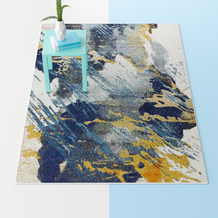 Hashtag Home Coughlin Abstract Ivory/Blue/Gold Area Rug & Reviews Wayfair